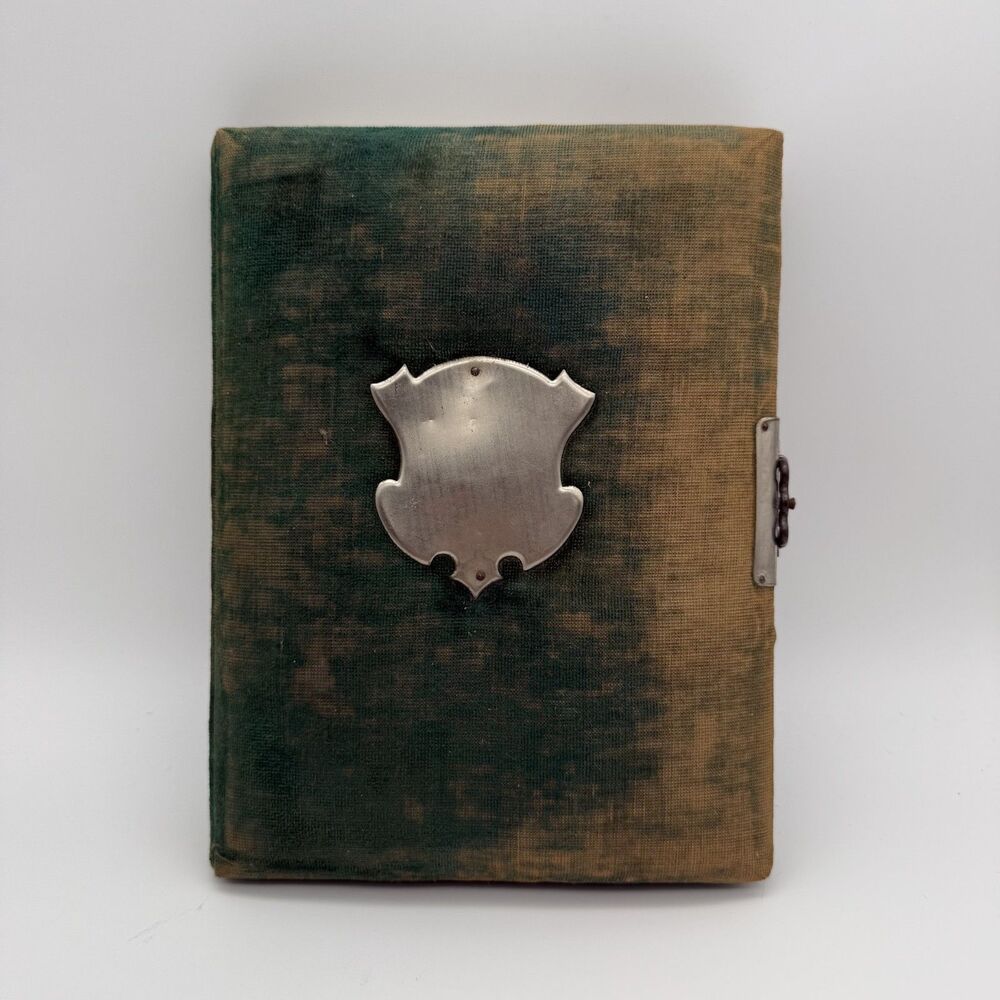 Antique Victorian Velvet Photo Album Distressed Metal Shield Clasp 1800s empty